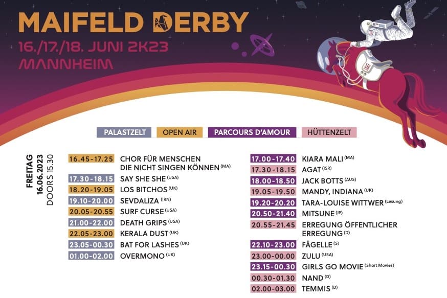 Zeitplan Freitag 16.06.23 für das 12. Maifeld Derby 2023 © Maifeld Derby