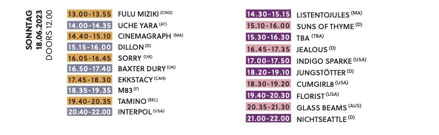 Zeitplan Sonntag 18.06.23 für das 12. Maifeld Derby 2023 © Maifeld Derby